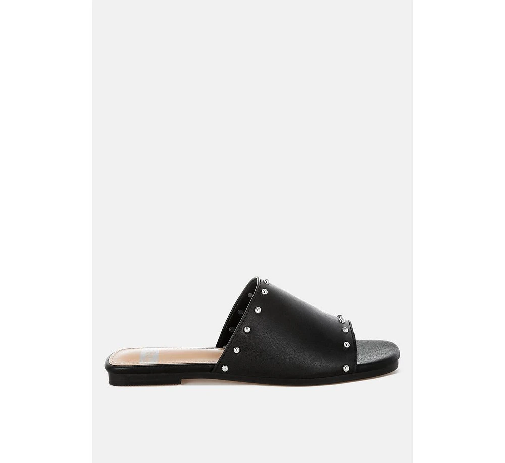 Renaldi Genuine Leather Studded Slip-On Flats