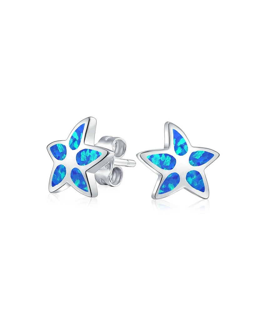 Bling Jewelry Blue Opal Starfish Stud Earrings Sterling Silver Ocean Theme