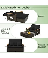 Outdoor Wicker Daybed with Folding Panels and Storage Ottoman