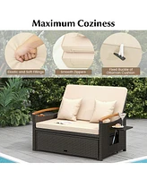 Outdoor Wicker Daybed with Folding Panels and Storage Ottoman