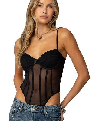 Edikted Womens Jenia Sheer Mesh Cupped Bodysuit