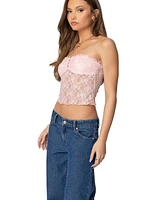 Edikted Womens Odilia Sheer Lace Strapless Top