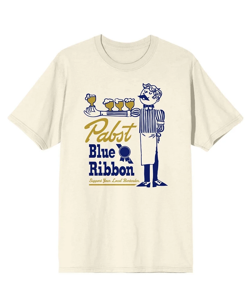 Pabst Blue Ribbon Bartender With Beer Men's Natural Ground