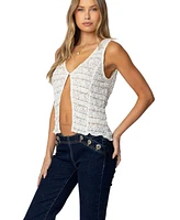 Edikted Womens Evolet Sheer Lace Split Front Top