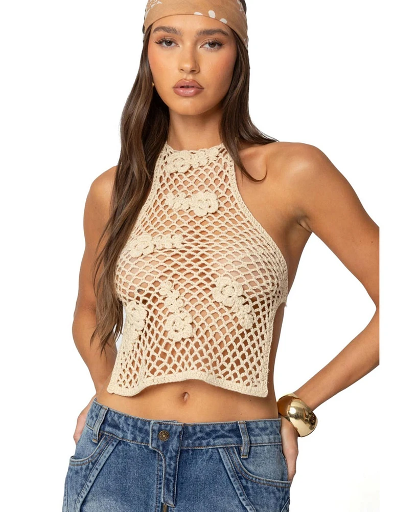 Edikted Womens Syd Backless Crochet Top