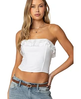 Edikted Womens Litsa Ruffled Linen Look Corset