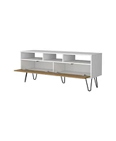 Fm Furniture Olds Tv Stand with 2 Doors and Open Storage, White and Natural Oak