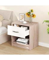 Bedside Table Nightstand with Drawer and Open Storage Shelf
