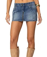 Edikted Womens Anne Zip Up Denim Mini Skirt