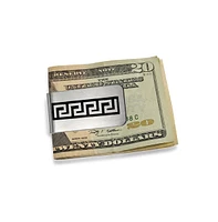 Bling Jewelry Two Tone Black Enamel Greek Key Money Clip for Men Stainless Steel Card Holder