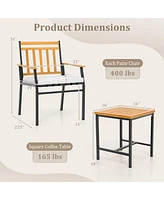 Gymax 3 Pcs Acacia Wood Bistro Set Patio Conversation Set w/ Cushions and Coffee Table