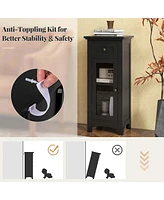 Bathroom Floor Cabinet with Single Glass Door Drawer & Adjustable Shelf