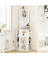 6-Tier Corner Shelf 63" Tall Corner Bookshelf with 2 Usb Ports & Charging Station