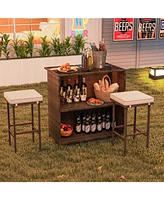 3 Pcs Patio Bar Set with Tempered Glass Tabletop