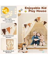 3-4 Kids Large Play Tent House with 2 Opening Doors and Star Lights