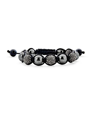 Bling Jewelry Black Pave Crystal Ball Bracelet Cord String Adjustable