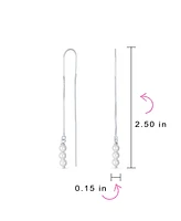 Bling Jewelry Minimalist Long Wire Hook Dangle Earrings with Three Simulated White Pearls Sterling Silver