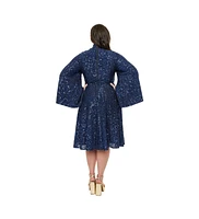 Plus Sequin Mock Neck Swing Dress