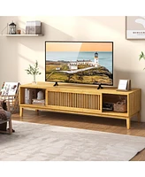 Tv Stand for TVs with Sliding Slatted Doors Stylish Entertainment Center for Living Room