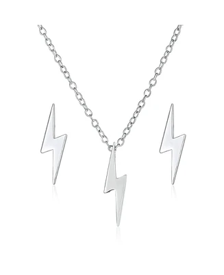 Bling Jewelry Tiny Jewelry Set Minimalist Geometric Zig Zag Flash Lightning Bolt Pendant Necklace Stud Earring For Women .925 Sterling Silver