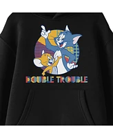 Tom & Jerry Double Trouble Long Sleeve Boys' Black Hooded Sweatshirt-xl