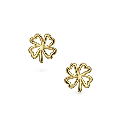 Bling Jewelry Luck of the Irish Celtic Shamrock Stud Earrings in Two Tone Gold & Silver