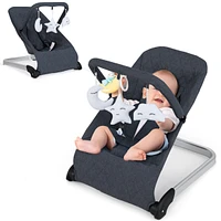 Foldable Baby Bouncer with Removable Fabric Cover and Toy Bar