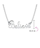 Bling Jewelry Sideways Station Script Word Believe Pendant Necklace .925 Sterling Silver 16"
