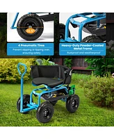 Rolling Garden Cart Height Adjustable Scooter with Swivel Seat & Tool Storage