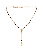 Bling Jewelry Religious Red Black Bead Rosary Necklace with Virgin Mary and Crucifix Cross