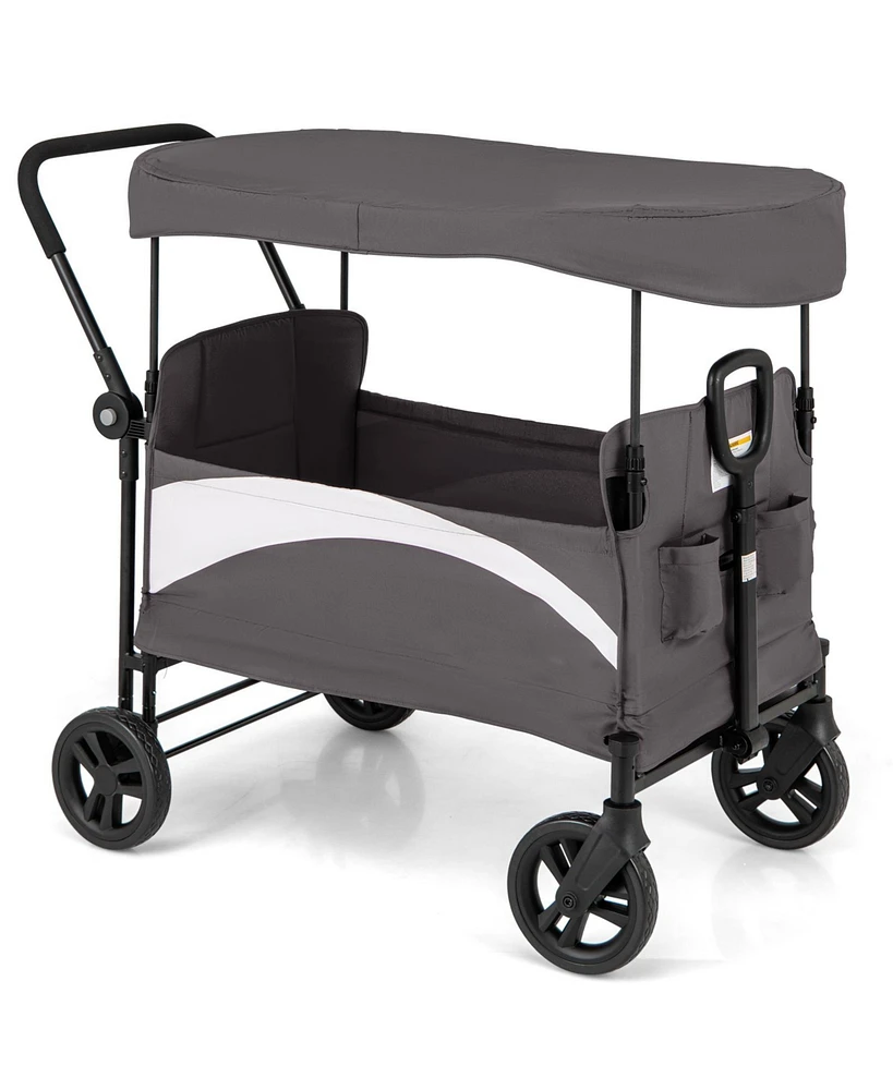 2-Seat Stroller Wagon with Adjustable Canopy and Handles Comfortable Convenient for Toddlers