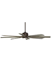 60" Defender Farmhouse Rustic Indoor Outdoor Ceiling Fan 8 Blade Led Light Remote Control Oil Rubbed Bronze Finish Brown Oak Finish Blades Bedroom Liv