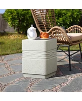 LuxenHome Off White with Speckled Gray Square 17.7-Inch Tall Cement Side Table, Indoor and Outdoor