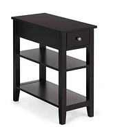 3-Tier End Table with Drawer, Slideway, and Double Shelves Modern Accent Table for Living Room