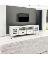 Tv Stand with Glass Doors Elegant Entertainment Console with Storage for Living Room