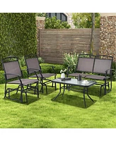 Gymax 2 Pcs Patio Glider Conversation Set Outdoor Loveseat Glider Chair w/ Tempered Glass Coffee Table