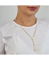 Bling Jewelry Dainty White Pearl Virgin Mary Rosary Necklace with Crucifix Gold Plated