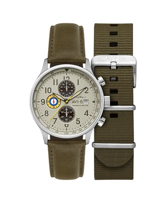Avi-8 Men's Hawker Hurricane Classic Chronograph Khaki Leather Strap Watch, 43.5mm