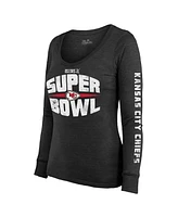 Majestic Women's Black Kansas City Chiefs Super Bowl Lix Franklin Tri-Blend Long Sleeve Scoop Neck T-Shirt