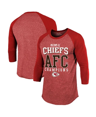 Majestic Men's Red Kansas City Chiefs 2024 Afc Champions 3/4-Sleeve Raglan Tri-Blend T-Shirt