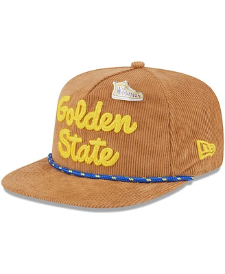 New Era Men's Tan Golden State Warriors Victory Grove Corduroy Sneaker Pin Golfer Snapback Hat