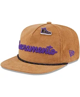 New Era Men's Tan Sacramento Kings Victory Grove Corduroy Sneaker Pin Golfer Snapback Hat