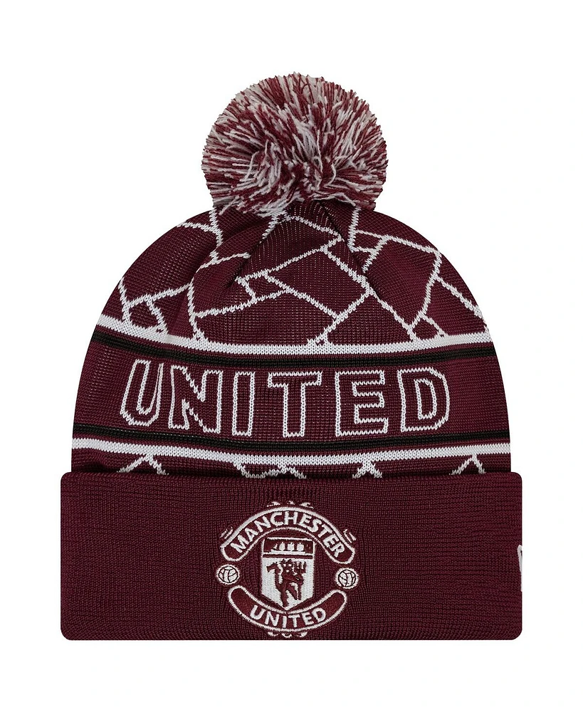 New Era Men's Red Manchester United Sport Cuffed with Pom Knit Hat