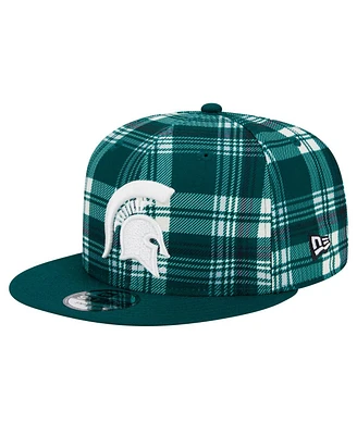 New Era Men's Green Michigan State Spartans Plaid 9FIFTY Snapback Hat