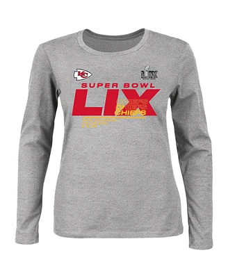 Fanatics Women's Heather Gray Kansas City Chiefs Super Bowl Lix Plus Quick Pass Long Sleeve Scoop Neck T-Shirt