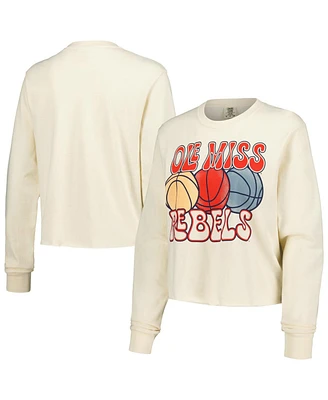 Image One Women's Natural Ole Miss Rebels Comfort Colors Basketball Cropped Long Sleeve T-Shirt
