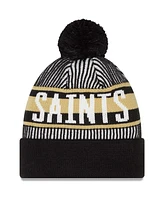 New Era Men's Black New Orleans Saints Striped Cuffed with Pom Knit Hat