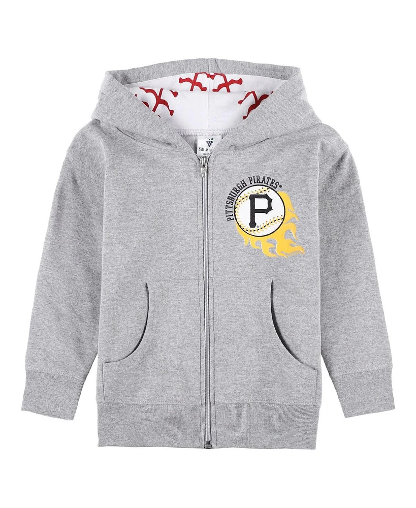 Soft As A Grape Toddler Heather Gray Pittsburgh Pirates Baseball Full-Zip Hoodie Jacket