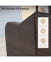 Patio Pe Rattan Daybed with Retractable Canopy Soft Cushions and Extra Pillows