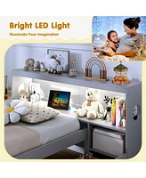 Bed Frame with Led Light and Bookcase Headboard